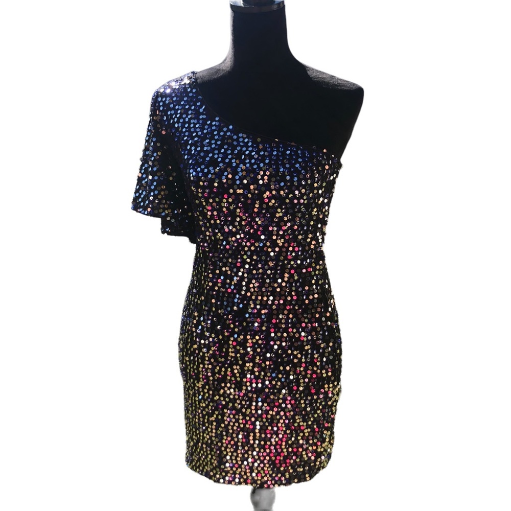 As U Wish One Shoulder Sequin Bodycon Dress size Large - Picture 3 of 14